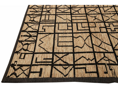 Modern Moroccan Style Brown Handmade Geometric Boho Pattern Wool Rug