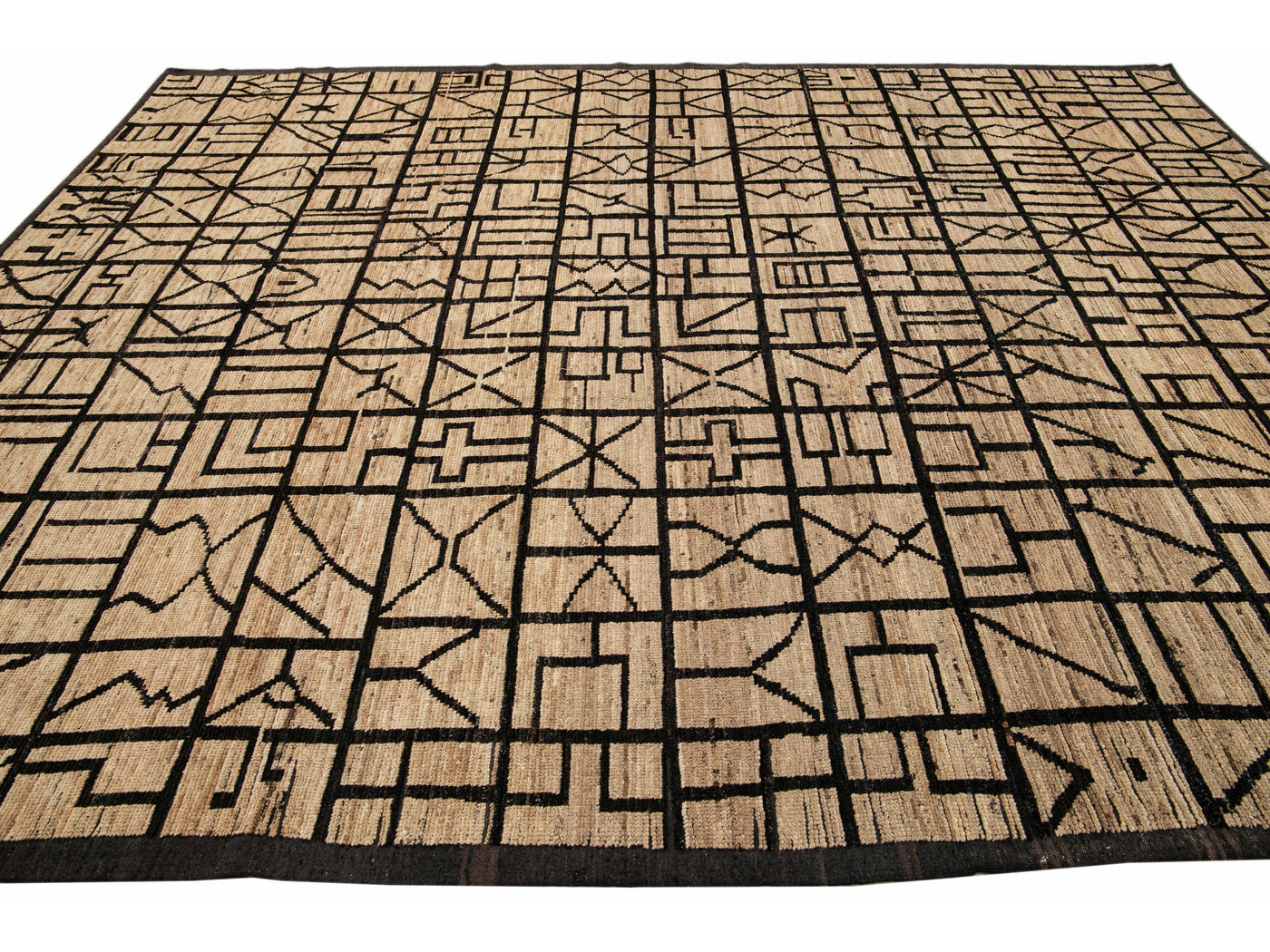 Modern Moroccan Style Brown Handmade Geometric Boho Pattern Wool Rug