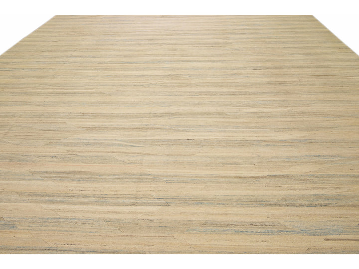 Beige Modern Kilim Handmade Abstract Striped Motif Flatweave Oversize Wool Rug