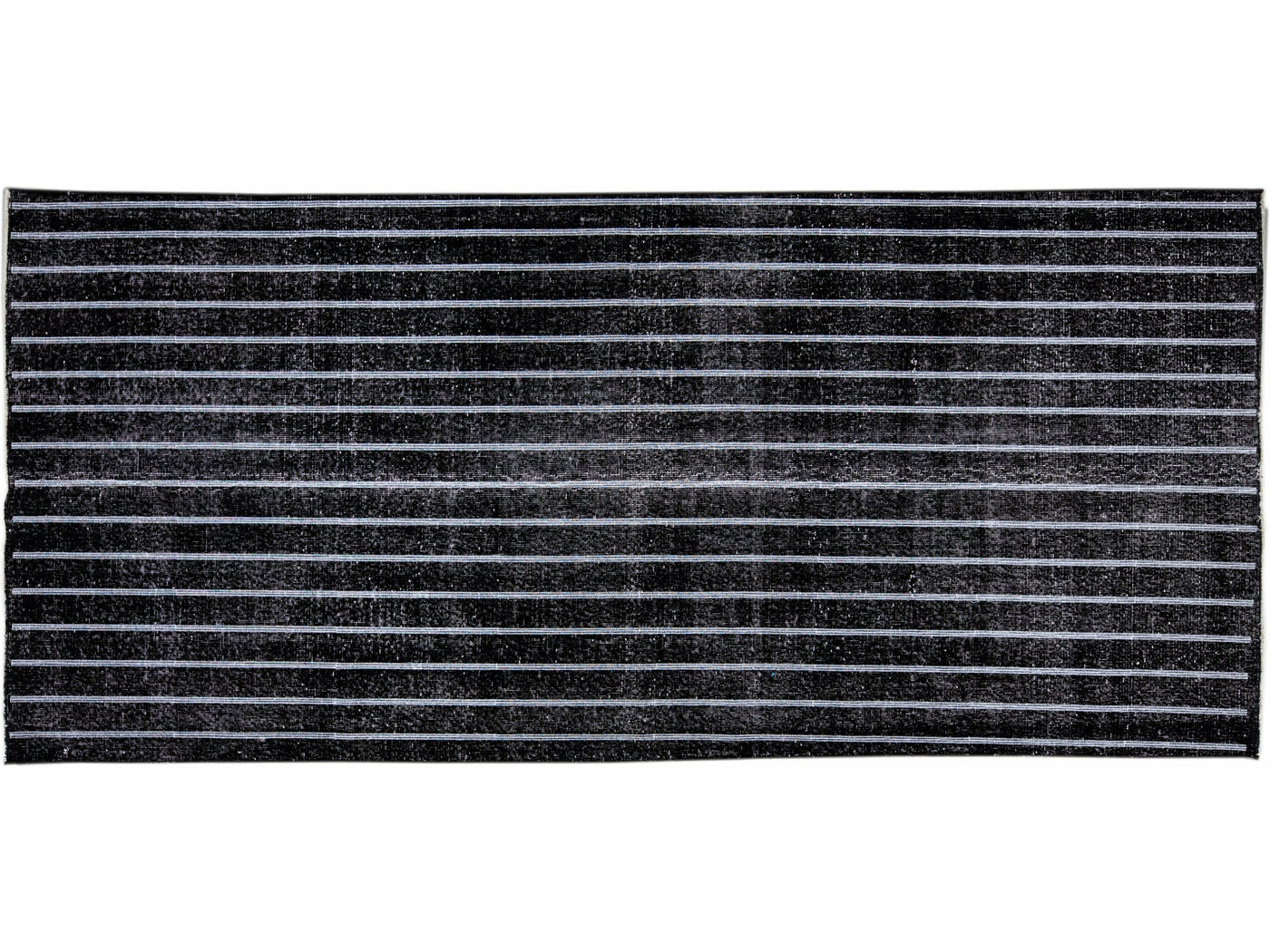Black Modern Turkish Handmade Striped Motif Wool Gallery Rug