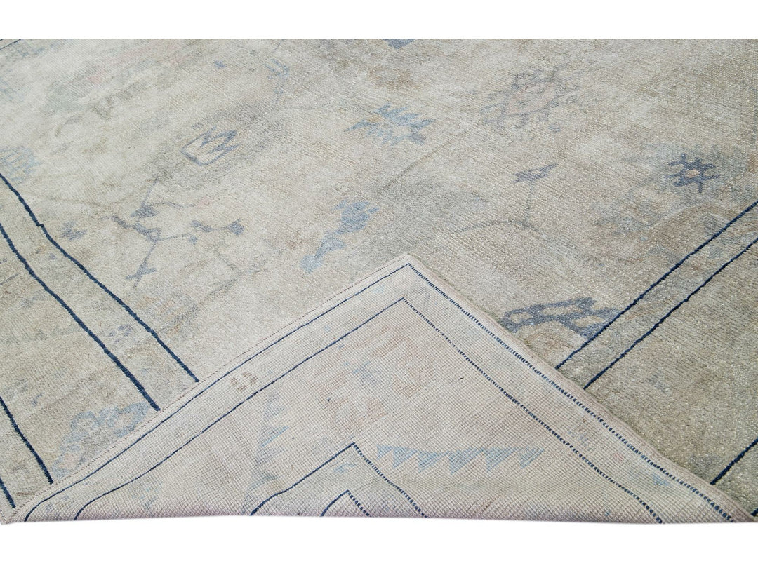 Gray Modern Turkish Oushak Handmade Floral Designed Oversize Wool Rug