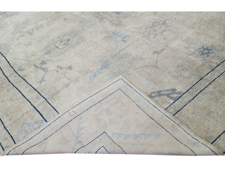 Gray Modern Turkish Oushak Handmade Floral Designed Oversize Wool Rug