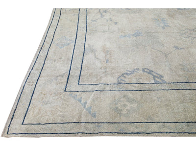 Gray Modern Turkish Oushak Handmade Floral Designed Oversize Wool Rug