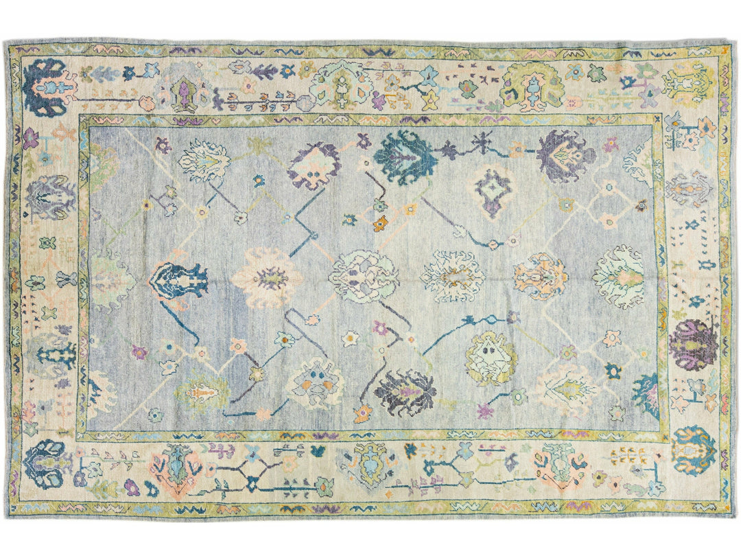 Modern Turkish Oushak Gray Handmade Floral Oversize Wool Rug