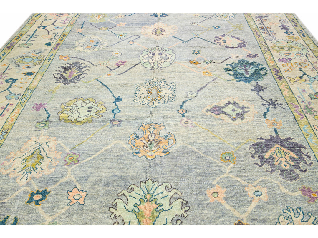 Modern Turkish Oushak Gray Handmade Floral Oversize Wool Rug