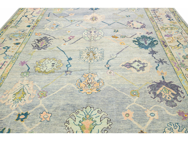 Modern Turkish Oushak Gray Handmade Floral Oversize Wool Rug