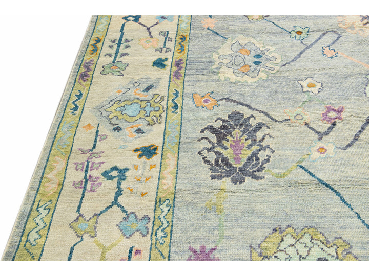 Modern Turkish Oushak Gray Handmade Floral Oversize Wool Rug