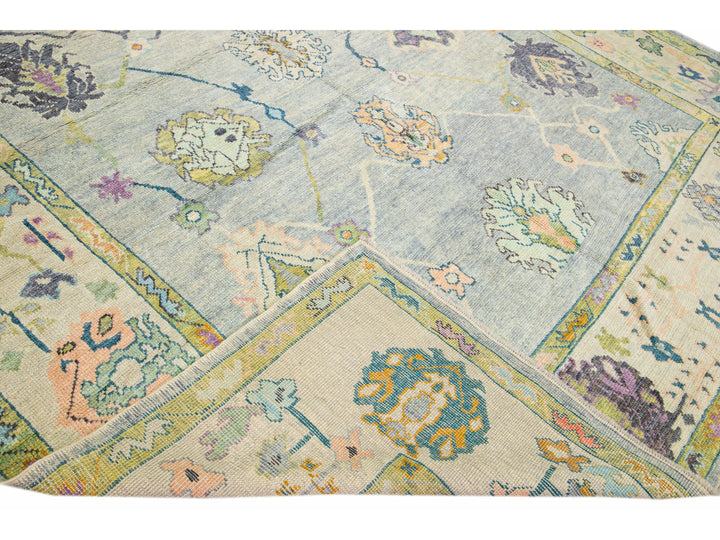 Modern Turkish Oushak Gray Handmade Floral Oversize Wool Rug