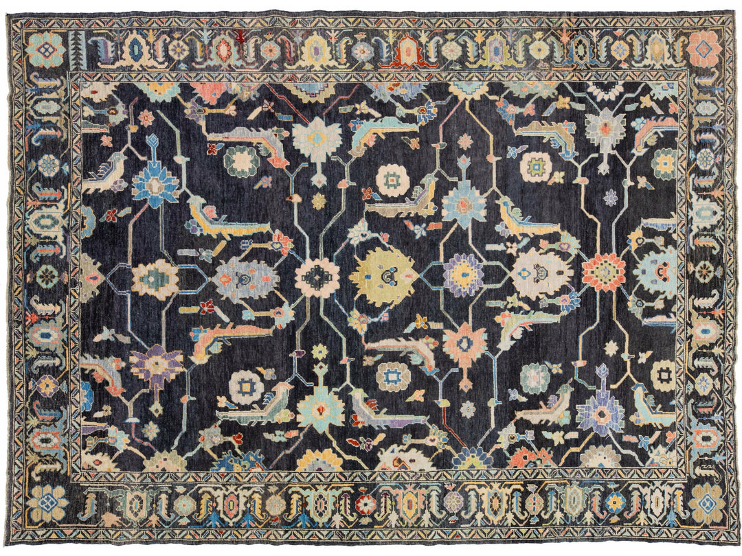 Multicolor Modern Turkish Oushak Handmade Wool Rug With Allover Design