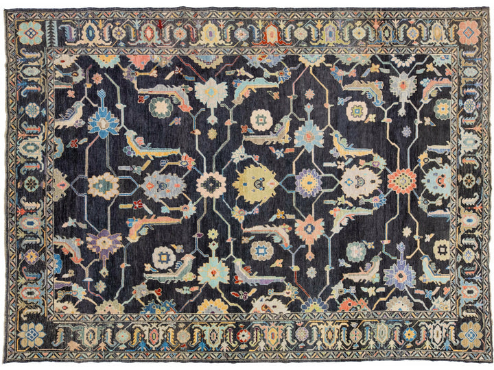 Multicolor Modern Turkish Oushak Handmade Wool Rug With Allover Design