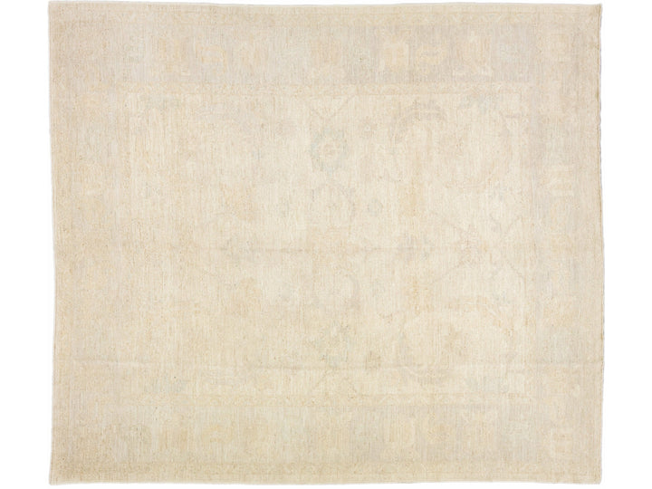 Beige Modern Khotan Handmade Allover Designed Wool Rug