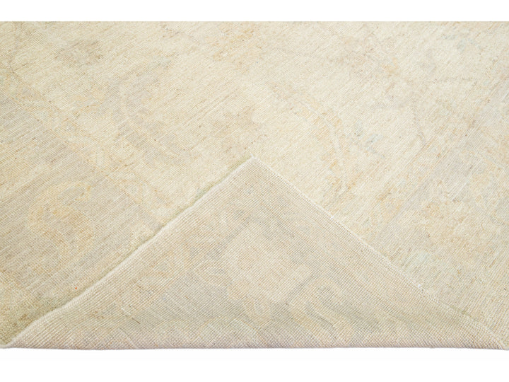Beige Modern Khotan Handmade Allover Designed Wool Rug