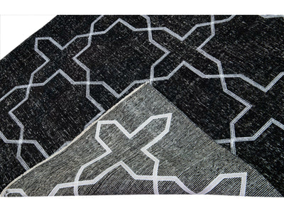 Modern Black Turkish Handmade Geometric Pattern Wool Gallery Rug