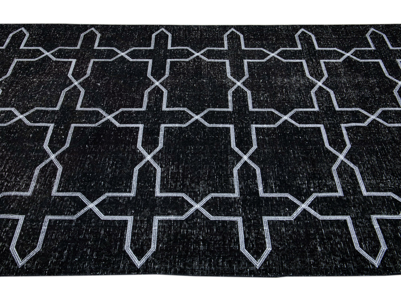 Modern Black Turkish Handmade Geometric Pattern Wool Gallery Rug