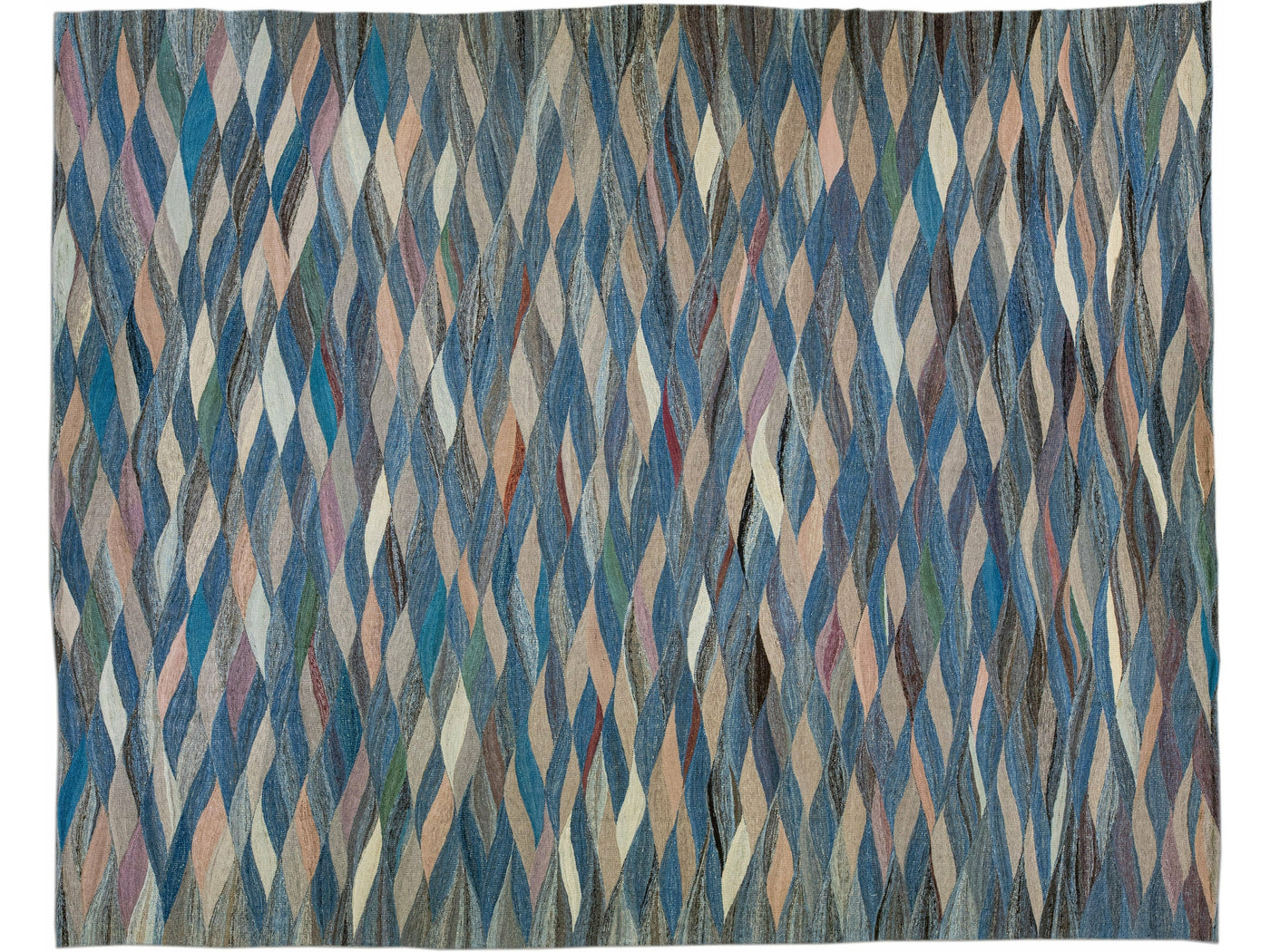 Blue Modern Abstract Flat-Weave Oversize Wool Rug