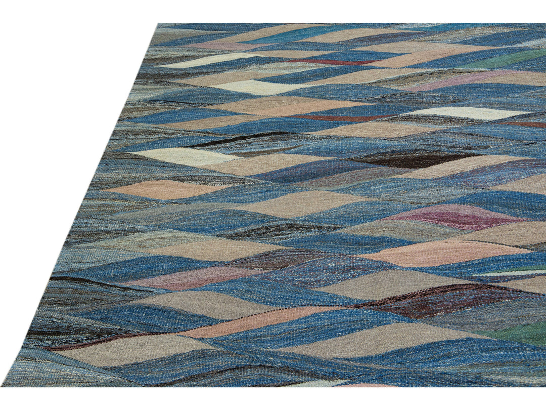 Modern Striped Kilim Wool Rug 12 X 15