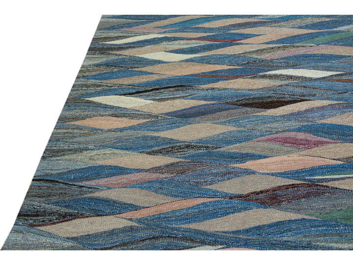Modern Striped Kilim Wool Rug 12 X 15