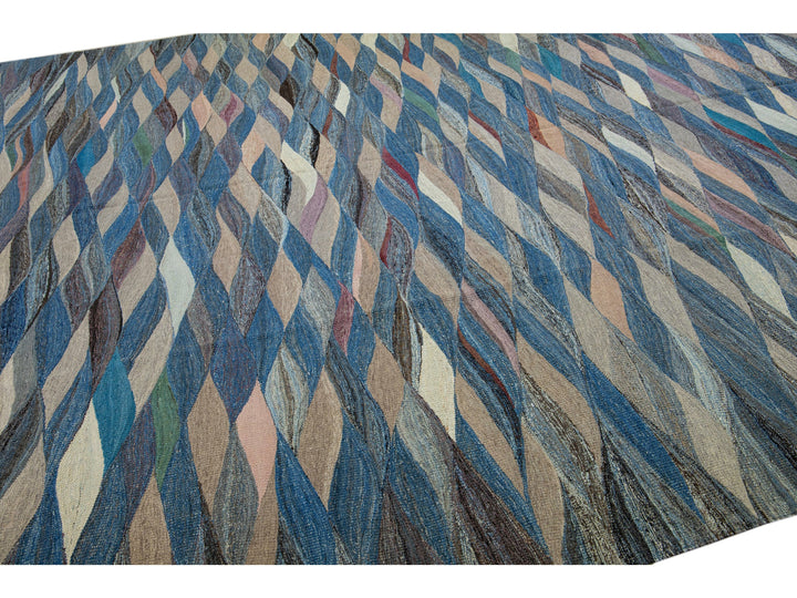 Modern Striped Kilim Wool Rug 12 X 15