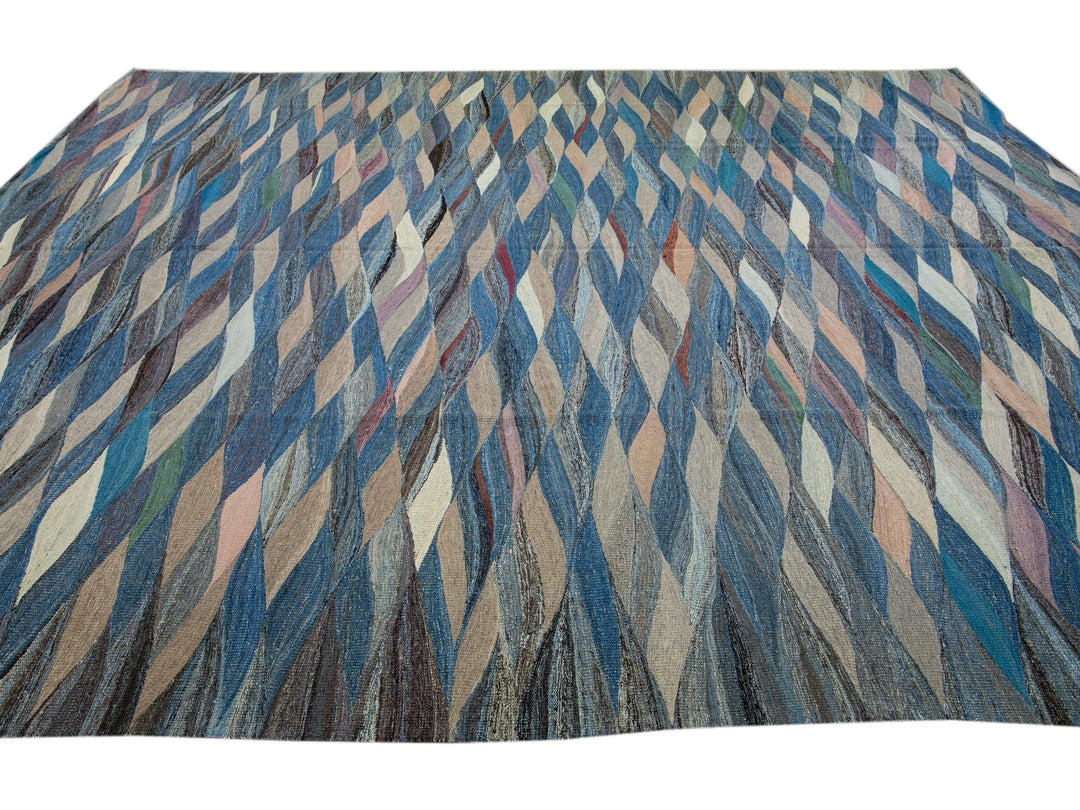 Modern Striped Kilim Wool Rug 12 X 15