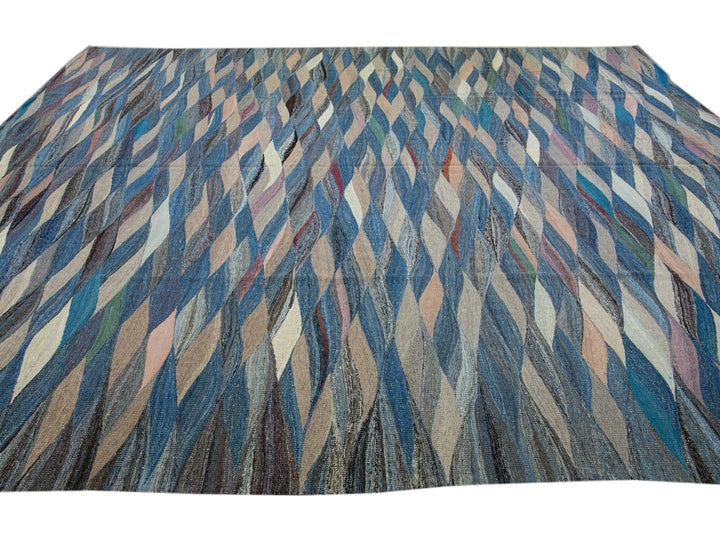 Modern Striped Kilim Wool Rug 12 X 15