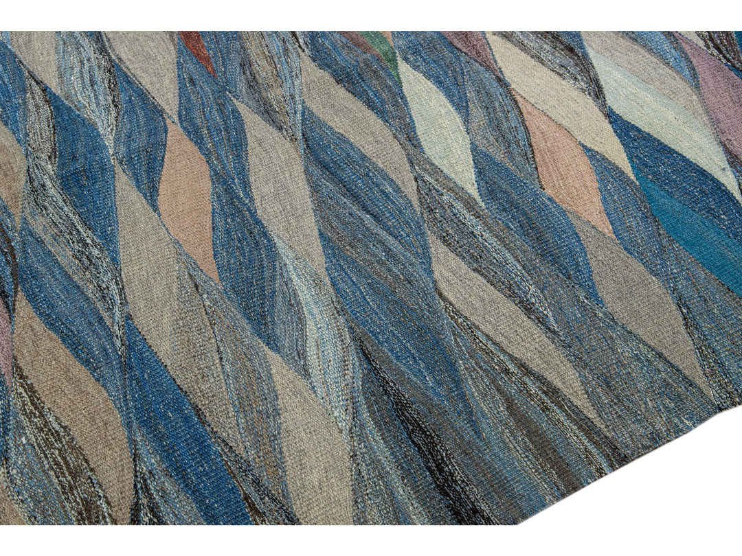 Modern Striped Kilim Wool Rug 12 X 15