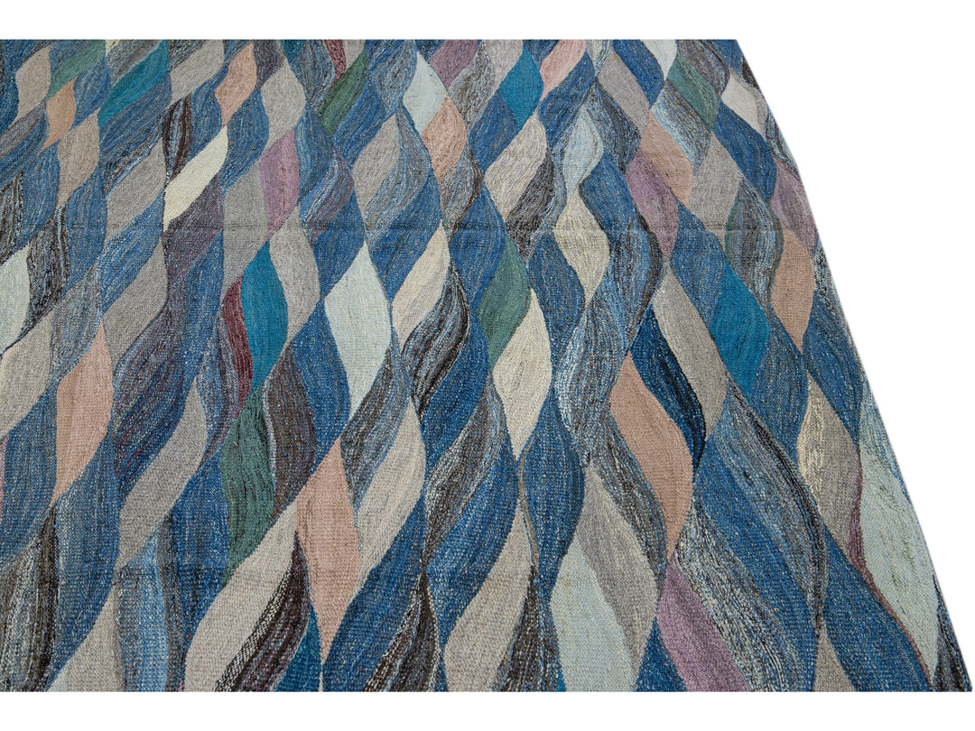 Modern Striped Kilim Wool Rug 12 X 15