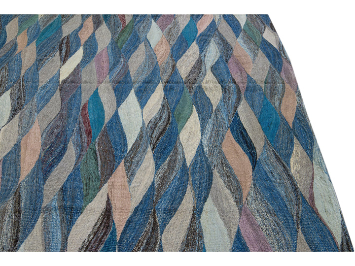 Modern Striped Kilim Wool Rug 12 X 15