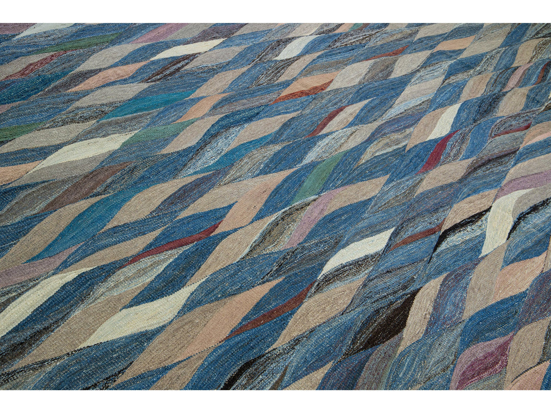 Modern Striped Kilim Wool Rug 12 X 15