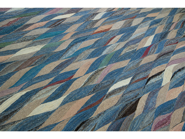 Modern Striped Kilim Wool Rug 12 X 15