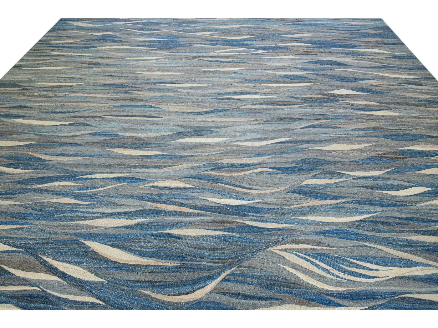 Gray Modern Kilim Abstract Flat-Weave Oversize Wool Rug