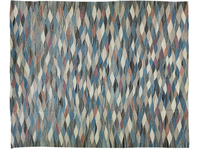 Modern Abstract Blue Flat-Weave Oversize Wool Rug