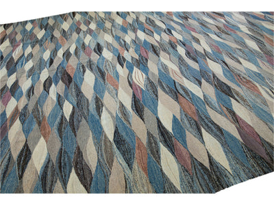 Modern Abstract Kilim Wool Rug 12 X 15