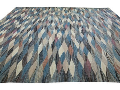 Modern Abstract Kilim Wool Rug 12 X 15