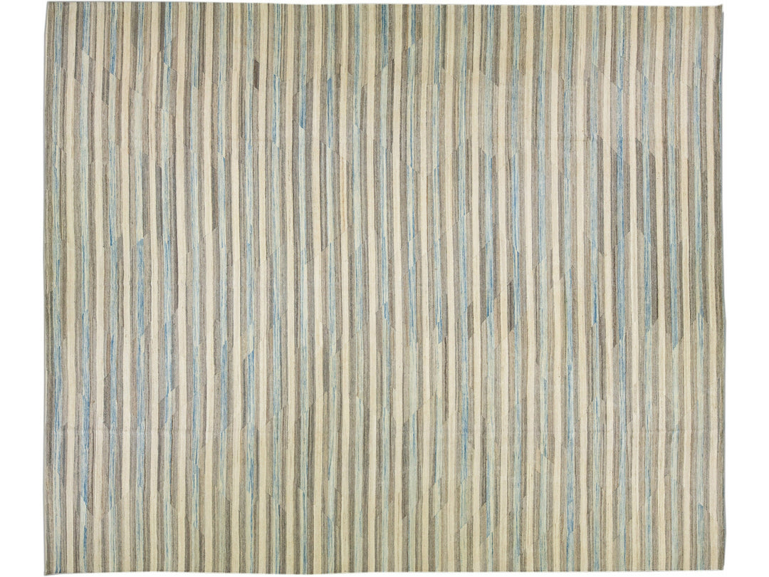 Beige Modern Kilim Abstract Flat-Weave Oversize Wool Rug