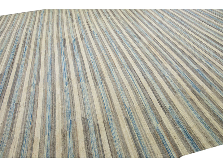 Modern Abstract Kilim Wool Rug 13 X 16