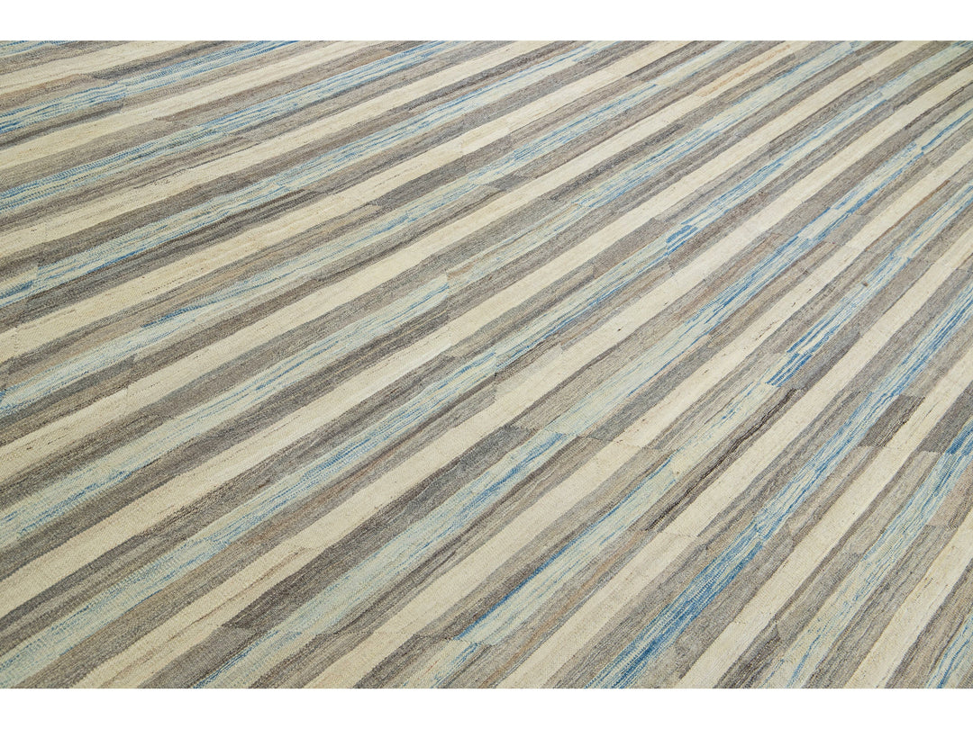 Modern Abstract Kilim Wool Rug 13 X 16