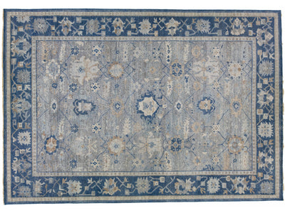 Apadana's Artisan Collection Handmade Floral Gray And Blue Wool Rug