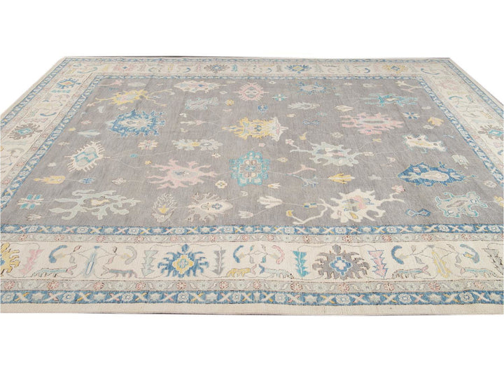 Modern Oushak Wool Rug 13 X 16