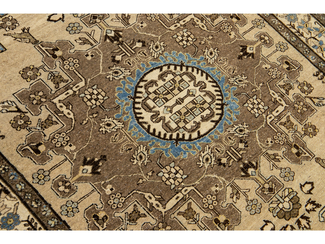 Antique Malayer Handmade Medallion Designed Beige Wool Rug