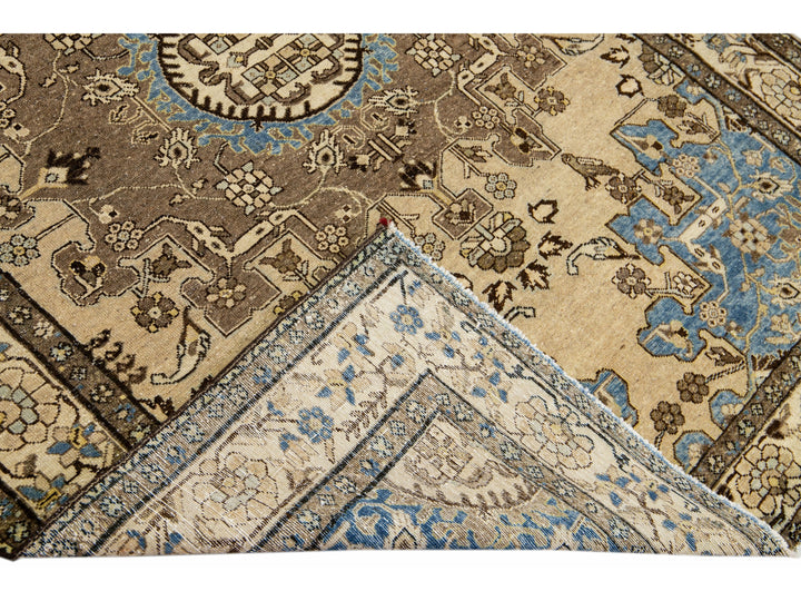 Antique Malayer Handmade Medallion Designed Beige Wool Rug