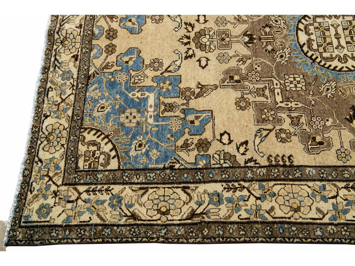 Antique Malayer Handmade Medallion Designed Beige Wool Rug