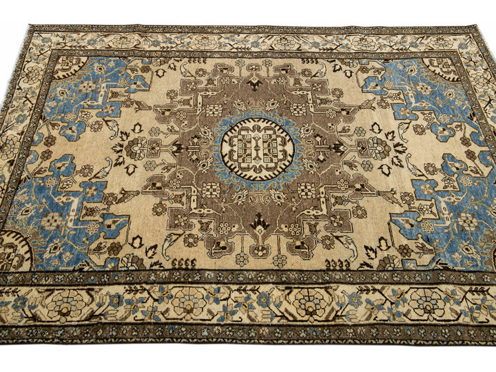 Antique Malayer Handmade Medallion Designed Beige Wool Rug