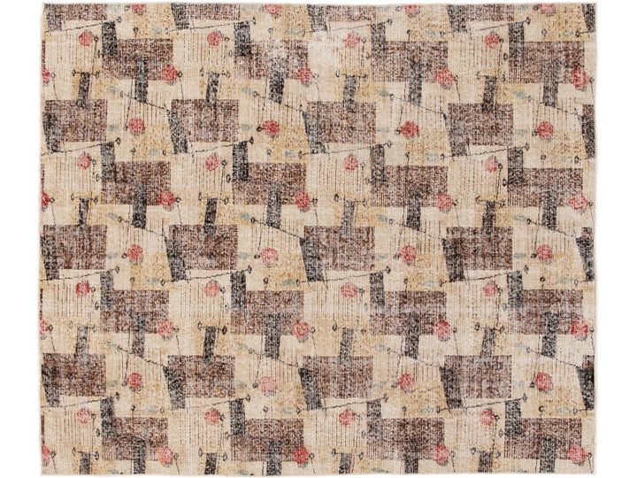 Vintage Turkish Expressionist Wool Rug 7 X 9