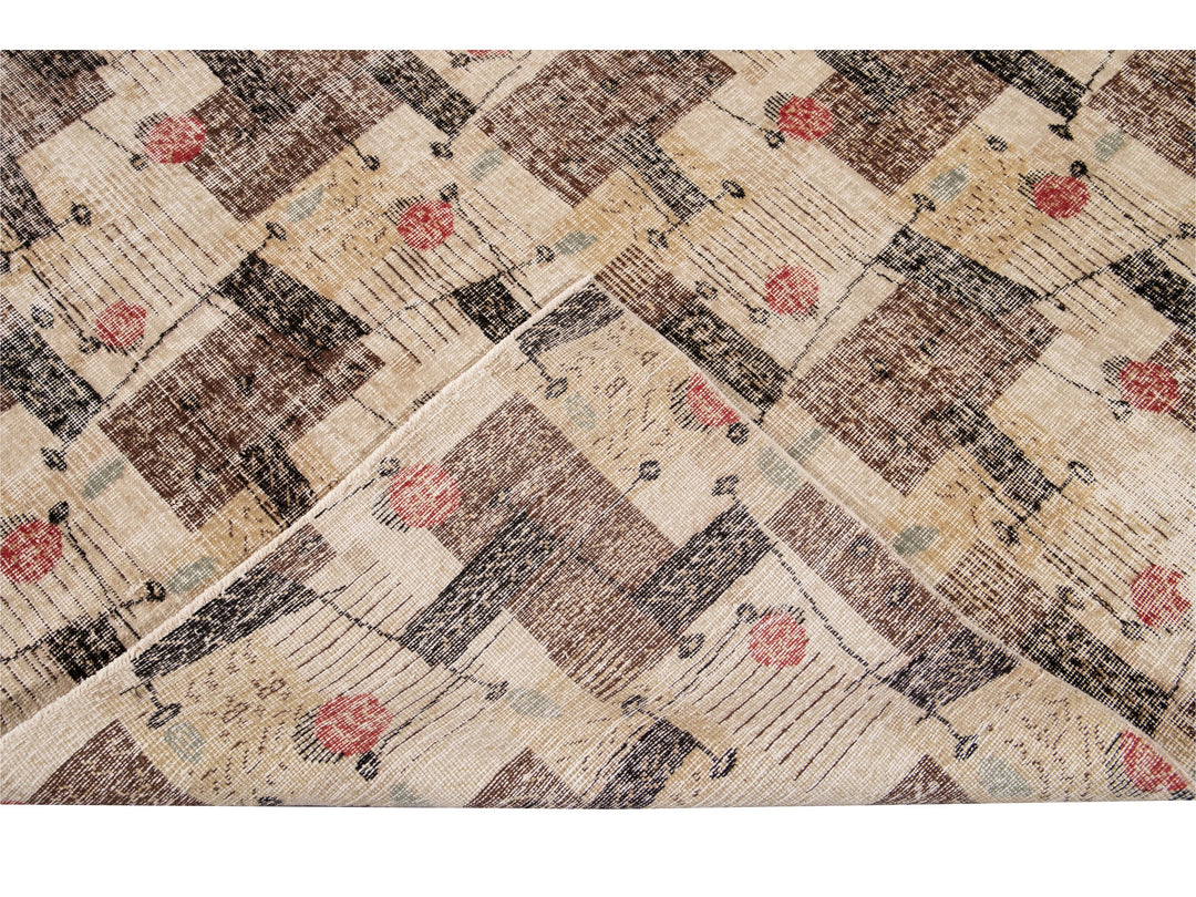 Vintage Turkish Expressionist Wool Rug 7 X 9