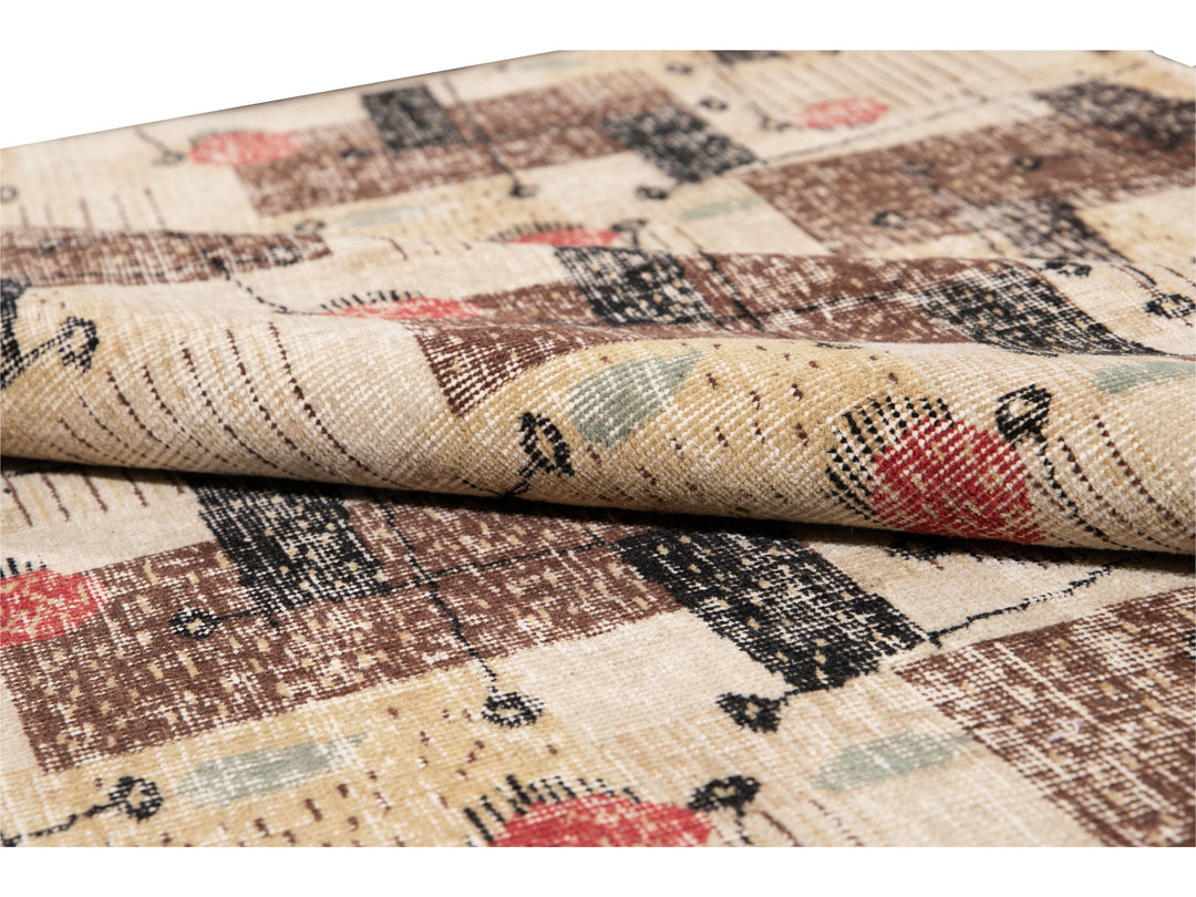 Vintage Turkish Expressionist Wool Rug 7 X 9