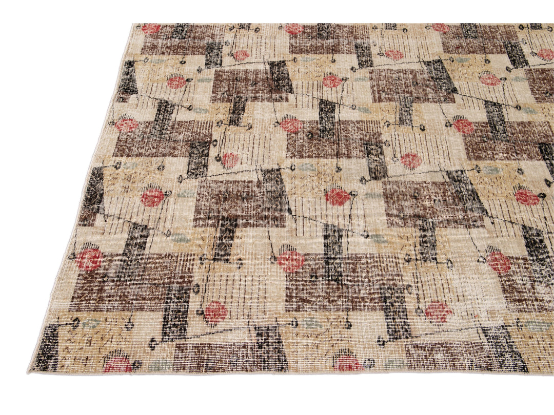 Vintage Turkish Expressionist Wool Rug 7 X 9