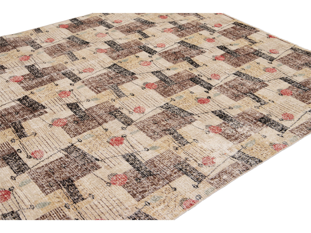 Vintage Turkish Expressionist Wool Rug 7 X 9