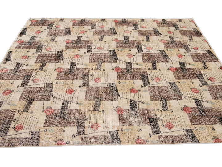 Vintage Turkish Expressionist Wool Rug 7 X 9