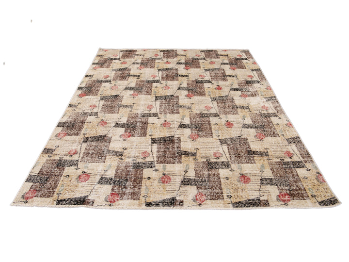 Vintage Turkish Expressionist Wool Rug 7 X 9