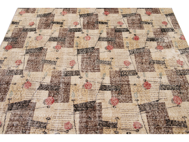 Vintage Turkish Expressionist Wool Rug 7 X 9